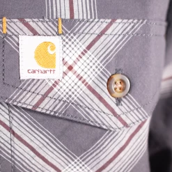 Carhartt Men's Grey Maroon White Lightweight Relaxed Fit S/S Woven Shirt (S12) New Arrivals 9 Carhartt Men's Grey Maroon White Lightweight Relaxed Fit S/S Woven Shirt (S12) New Arrivals
