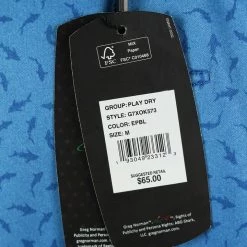 Greg Norman Men's Aqua Blue Mini Shark Pattern 3 Button S/S Polo Shirt (S01)