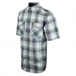 New Arrivals Carhartt Men's Green Grey Navy Plaid Snap-Front S/S Woven Shirt (S18)