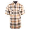 New Arrivals Carhartt Men's Gold Brown Olive Green Plaid Snap-Front S/S Woven Shirt (S13)