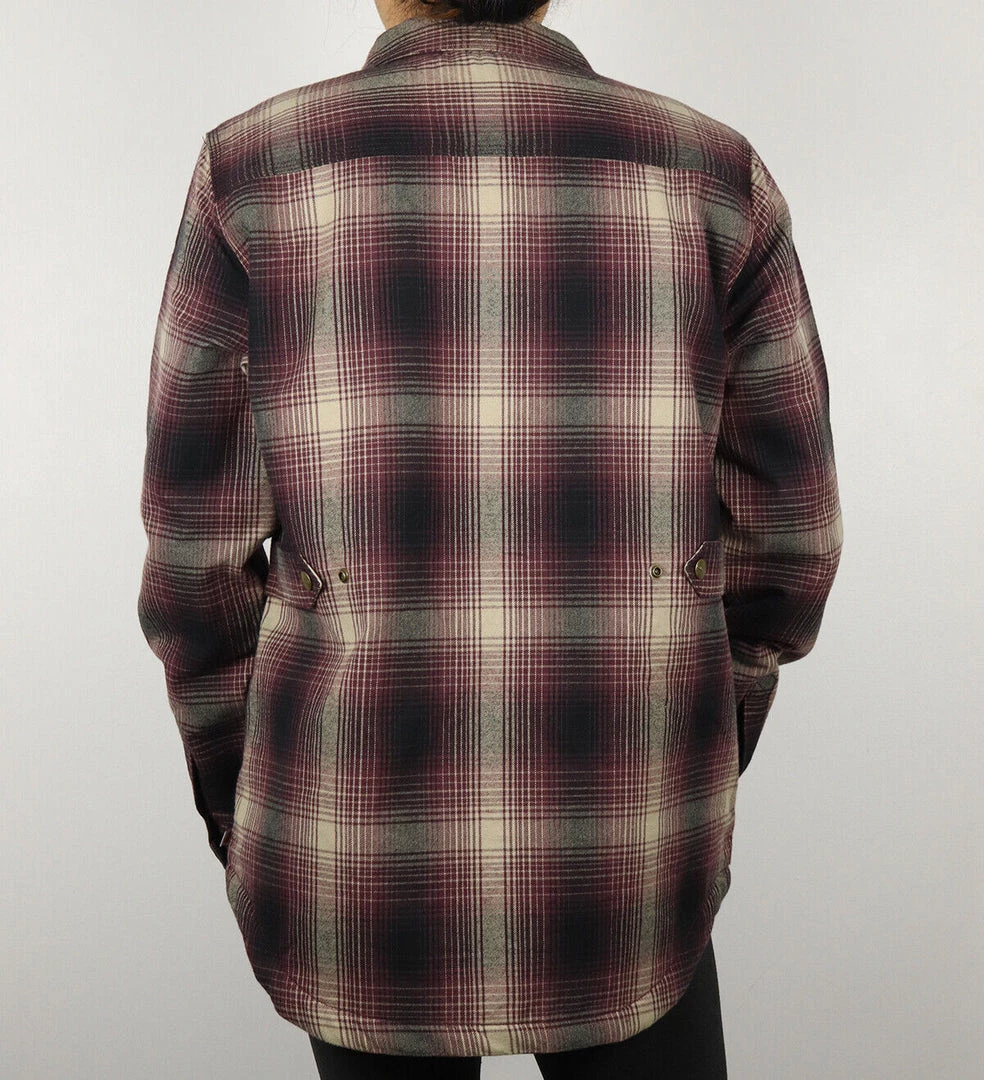 Carhartt Women's Wine Black Cream Plaid Snap On Button Sherpa Lined Shirt Jacket 7 Carhartt Women's Wine Black Cream Plaid Snap On Button Sherpa Lined Shirt Jacket