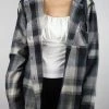 Carhartt Women's Black Charcoal Grey Plaid Hooded L/S Woven Shirt