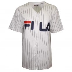 FILA Women's White Striped Button-Down S/S V-Neck T-Shirt (S06)