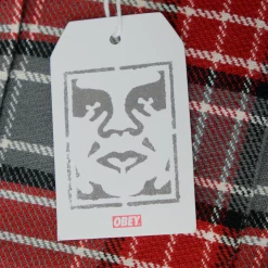 Spotted Clothing OBEY Men's Red Charcoal Plaid L/S Woven Shirt (S09) Medium