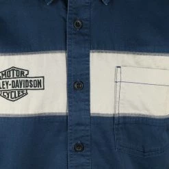 Harley-Davidson Men's Navy Grey Two Tone L/S Woven Shirt (S25) New Arrivals