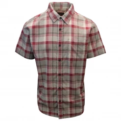 Spotted Clothing PrAna Men's Raspberry Red Cream Grey Box Plaid Benton S/S Woven Shirt S07