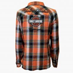 Harley-Davidson Women's Orange Black Yellow Plaid L/S Woven Shirt (S01) 14 Harley-Davidson Women's Orange Black Yellow Plaid L/S Woven Shirt (S01)