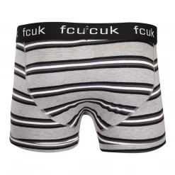 FCUK Men's 3 Pack Grey Black White Stripes W/ Black Strap Boxer Briefs (S16) Mens 12 FCUK Men's 3 Pack Grey Black White Stripes W/ Black Strap Boxer Briefs (S16) Mens