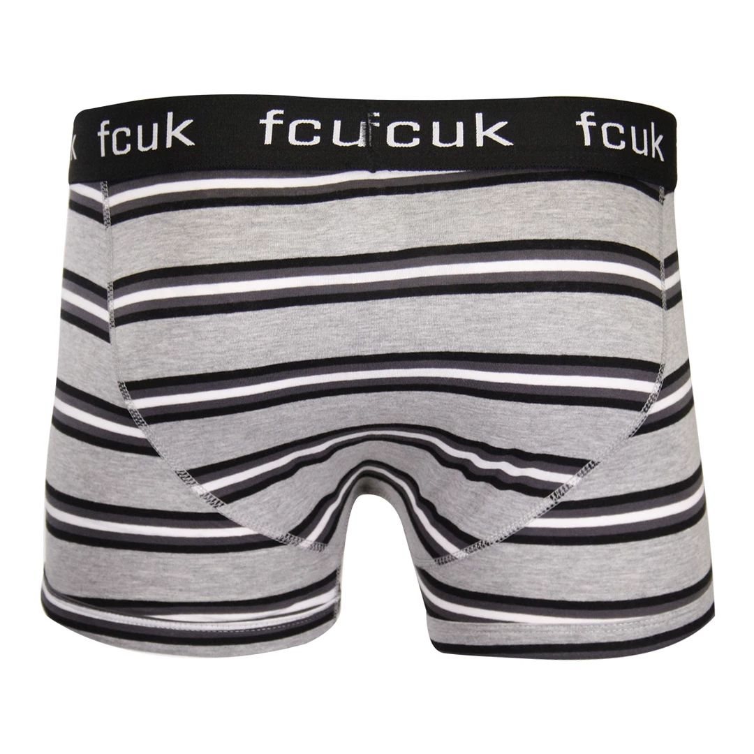 FCUK Men's 3 Pack Grey Black White Stripes W/ Black Strap Boxer Briefs (S16) Mens 5 FCUK Men's 3 Pack Grey Black White Stripes W/ Black Strap Boxer Briefs (S16) Mens