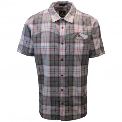 PrAna Men's Magenta Grey White Plaid S/S Woven Shirt (S23)