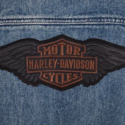 Harley-Davidson Women's Blue Denim Leather Sleeves Button Up Jacket