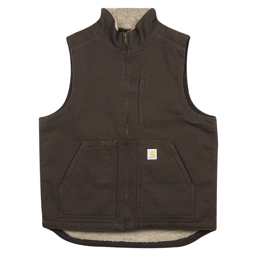Carhartt Men's Dark Brown Loose Fit Duck Sherpa-Lined Mock-Neck Vest (S02E) 3 Carhartt Men's Dark Brown Loose Fit Duck Sherpa-Lined Mock-Neck Vest (S02E)