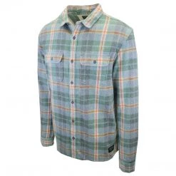 Mens Quiksilver Men's Green Orange Indigo Plaid L/S Flannel Shirt (S06)