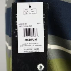 Volcom Men's Olive Green, Navy, Gray & White Striped L/S Polo T-Shirt (S05)