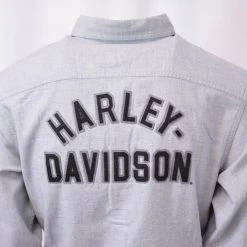 Harley-Davidson Men's Slim Fit Light Grey L/S Woven 150 18 Harley-Davidson Men's Slim Fit Light Grey L/S Woven 150