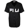 FILA Women's Black Striped Button-Down S/S V-Neck T-Shirt (S08)