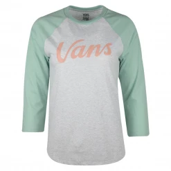 Vans Women's Heather Gray & Pastel Green Baseball L/S T-Shirt (612)