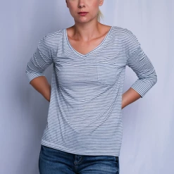 T-Shirts Roxy Women's Striped V-Neck L/S T-Shirt (S05)