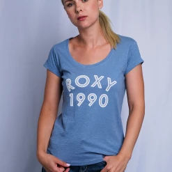 T-Shirts Roxy Women's Light Blue 1990 Scoop S/S T-Shirt (S03)