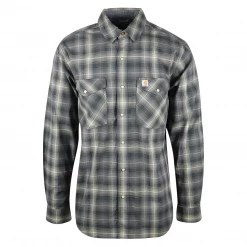 New Arrivals Carhartt Men's Dark Grey Ivory Plaid Snap Front L/S Woven Shirt (S13)