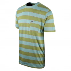 Volcom Men's Olive Green & Light Blue Striped S/S T-Shirt (S56)