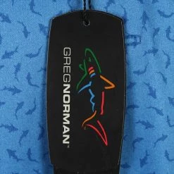 Greg Norman Men's Aqua Blue Mini Shark Pattern 3 Button S/S Polo Shirt (S01)