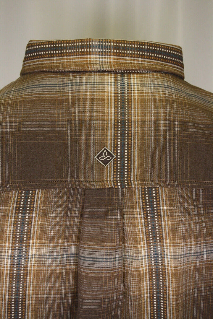 PrAna Men's Brown Orange Blue Plaid L/S Woven Shirt (S63) 7 PrAna Men's Brown Orange Blue Plaid L/S Woven Shirt (S63)