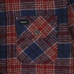 Woven Shirts RVCA Boy's Red Blue Plaid L/S Flannel Shirt (Medium)