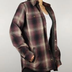 Carhartt Women's Wine Black Cream Plaid Snap On Button Sherpa Lined Shirt Jacket 14 Carhartt Women's Wine Black Cream Plaid Snap On Button Sherpa Lined Shirt Jacket