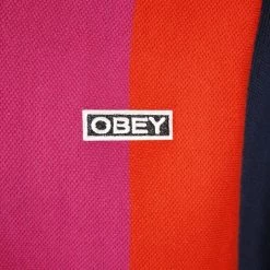 OBEY Men's Navy Red Purple Full Zip L/S Polo Shirt (S12)