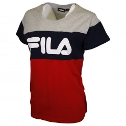 FILA Women's Grey Navy Red Three-Tone Classic Logo S/S T-Shirt (S28)