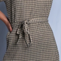 Levi's Women's Light Brown Black Boat Neck Plaid S/S Wrap Dress