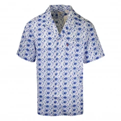 Levi's Men's White Blue Web Spike S/S Woven Shirt (Retail $54.50) S02