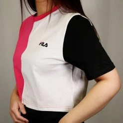 FILA Women's Pink Three-Tone Cropped S/S T-Shirt (S02) Size XS