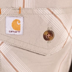 New Arrivals Carhartt Men's Tan Brown Cream Plaid Lightweight S/S Woven Shirt (S08)