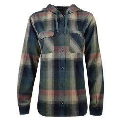 Carhartt Women's Navy Blue Munsell Sage Bisque Plaid Hooded L/S Woven Shirt