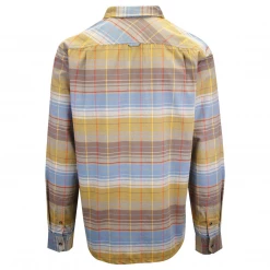 PrAna Men's Golden Brown Blue Salmon Plaid L/S Woven Shirt (S26)