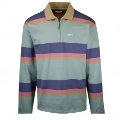 OBEY Men's Dark Pastel Striped Zip L/S Polo Shirt (S15)