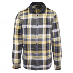 GUESS Men's Grey Yellow Olive Green White Plaid L/S Flannel Shirt
