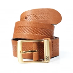 Billabong Men's Brown Cow Leather Yellow Buckle Belt (S08) New Arrivals