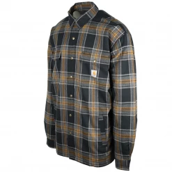 Carhartt Men's Black, Gray, Yellow Plaid Snap Front Sherpa-Lined L/S Jacket