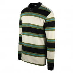 Volcom Men's Black, Olive Green & Beige Striped L/S Polo T-Shirt (S03)