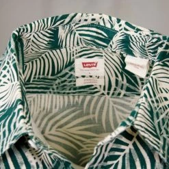 Levi's Men's Green Beige Palm Leaves S/S Woven Shirt 12 Levi's Men's Green Beige Palm Leaves S/S Woven Shirt