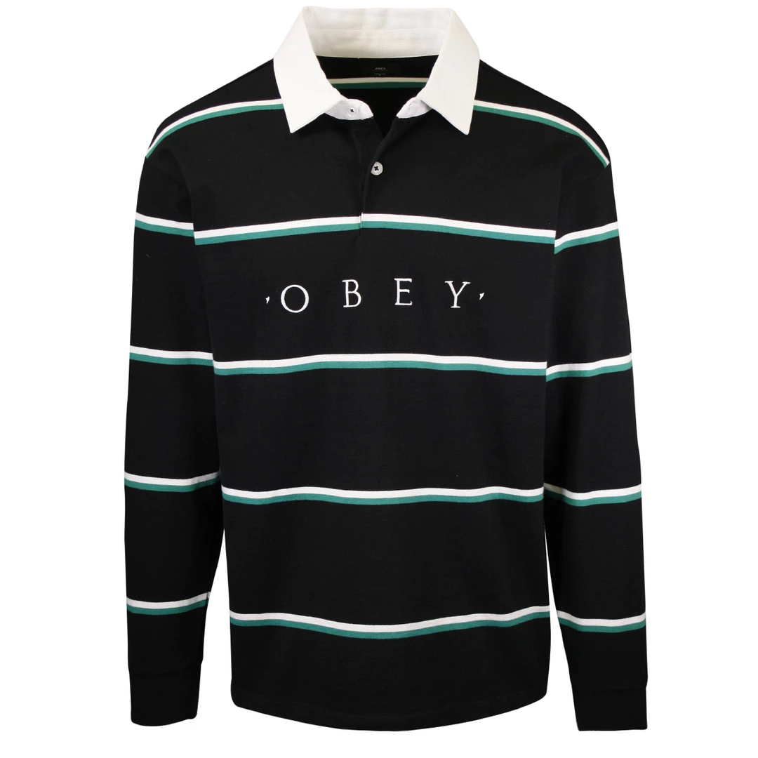 OBEY Men's Horizontal Stripe Button L/S Polo Shirt (S04) 10 OBEY Men's Horizontal Stripe Button L/S Polo Shirt (S04)