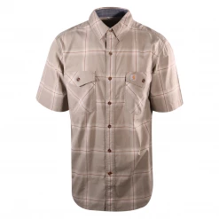 New Arrivals Carhartt Men's Tan Brown Cream Plaid Lightweight S/S Woven Shirt (S08)