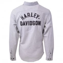 Harley-Davidson Men's Slim Fit Light Grey L/S Woven 150 15 Harley-Davidson Men's Slim Fit Light Grey L/S Woven 150