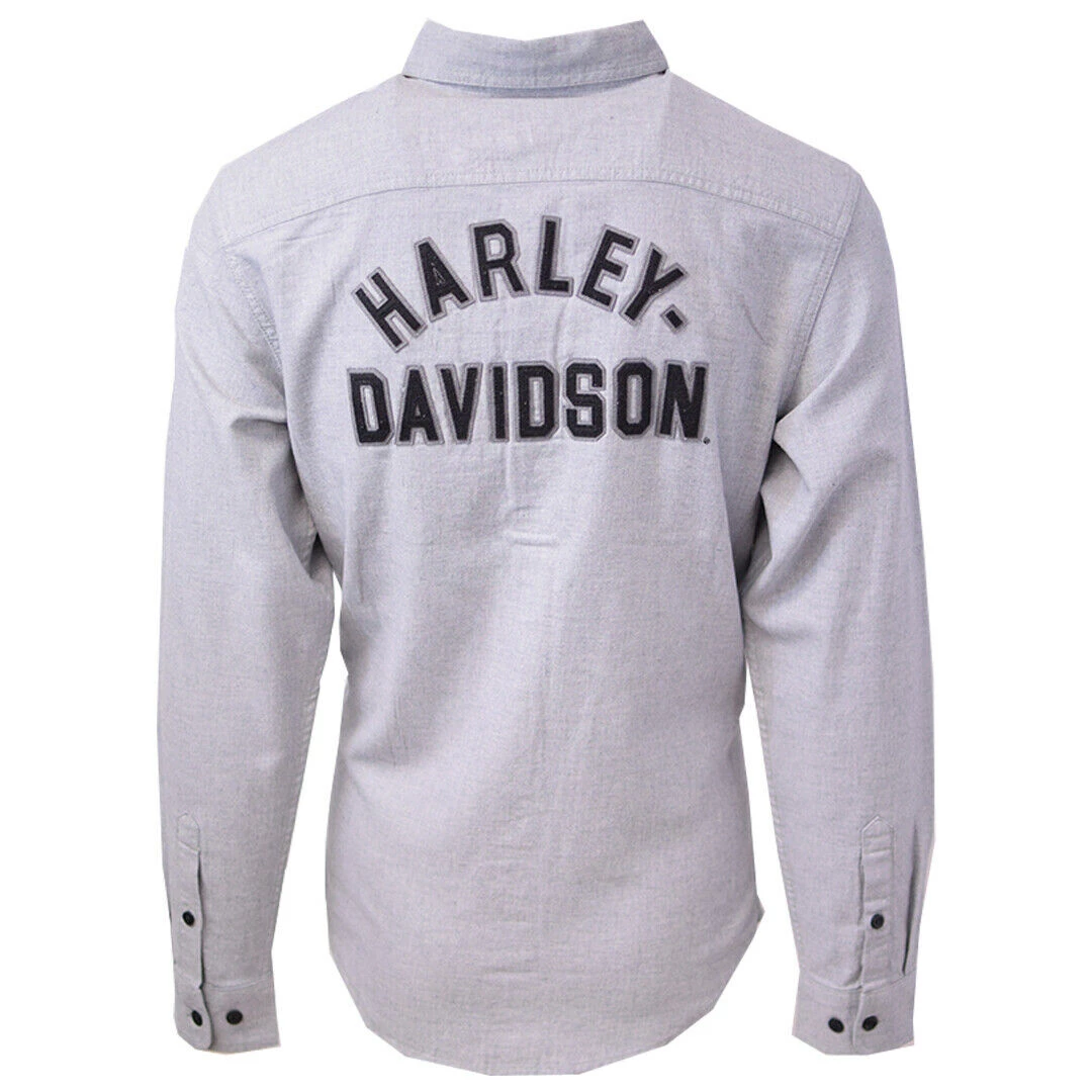 Harley-Davidson Men's Slim Fit Light Grey L/S Woven 150 6 Harley-Davidson Men's Slim Fit Light Grey L/S Woven 150