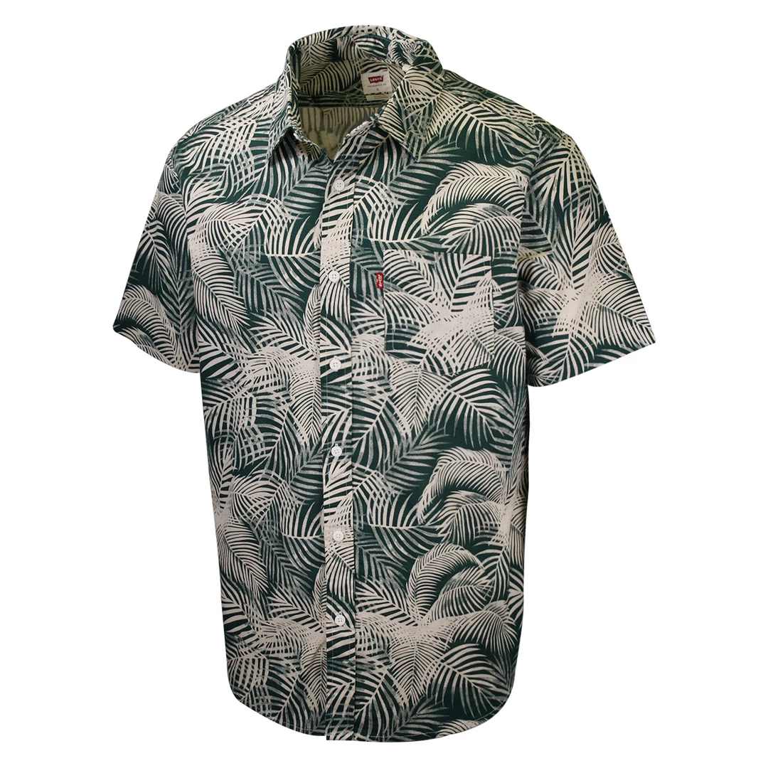 Levi's Men's Green Beige Palm Leaves S/S Woven Shirt 4 Levi's Men's Green Beige Palm Leaves S/S Woven Shirt