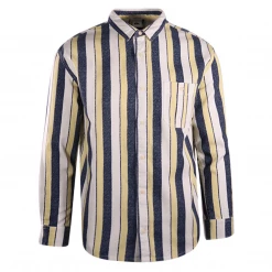 Quiksilver Men's Navy Yellow White Vertical Striped L/S Woven Shirt (S17) Quik Silver