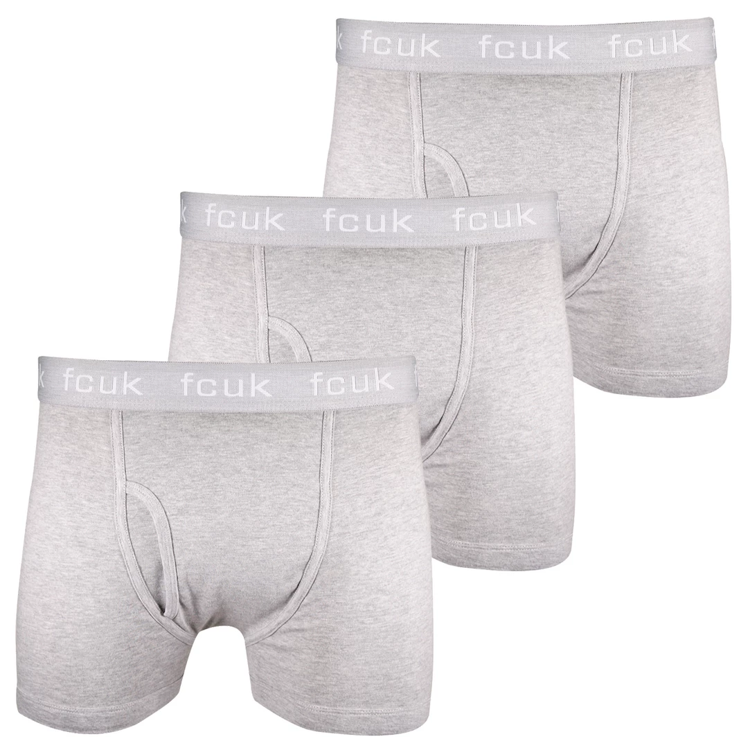 FCUK Men's 3 Pack Grey W/ Grey Strap Boxer Briefs (S01) 3 FCUK Men's 3 Pack Grey W/ Grey Strap Boxer Briefs (S01)